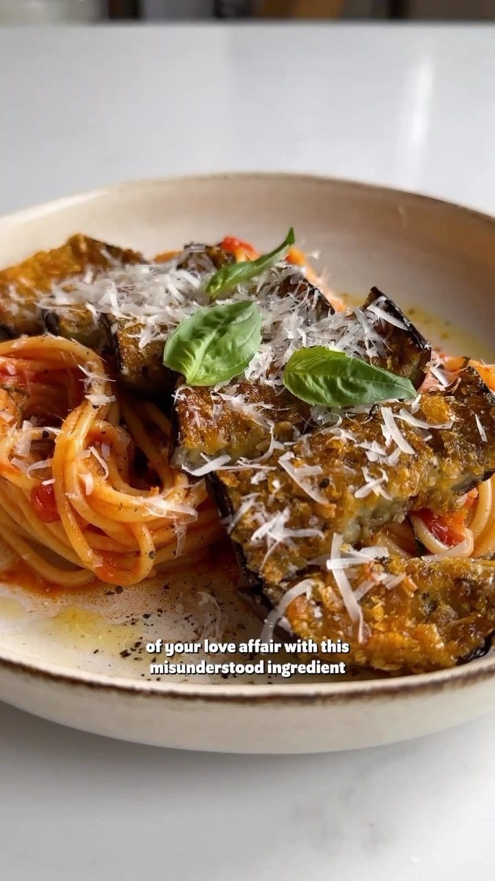 Photo du plat : Aubergine Milanaise aux Spaghetti